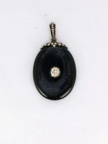 Pendentif Pendentif ancien Porte souvenir or argent onyx diamants 58 Facettes J286