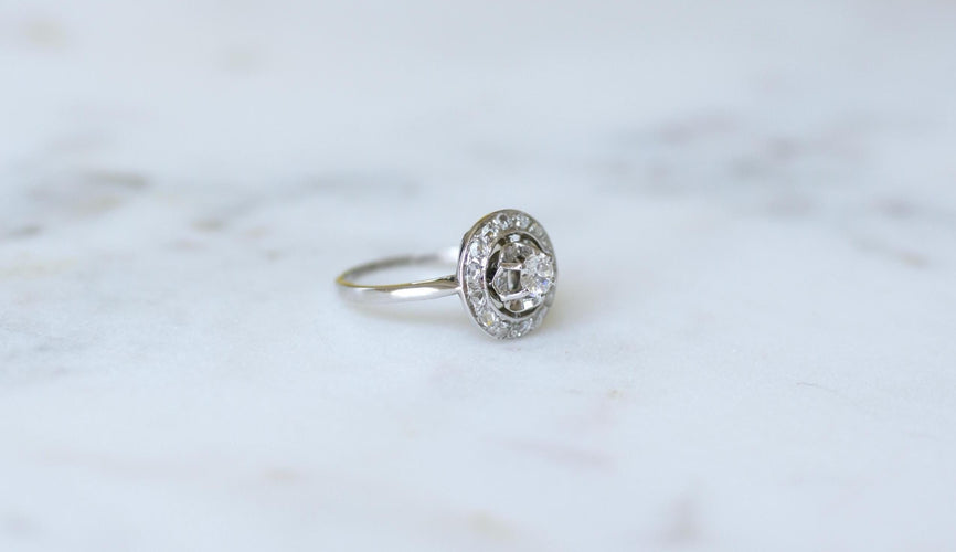 Bague 48.5 Bague Cible Art Déco Diamants sur Platine et Or blanc 58 Facettes