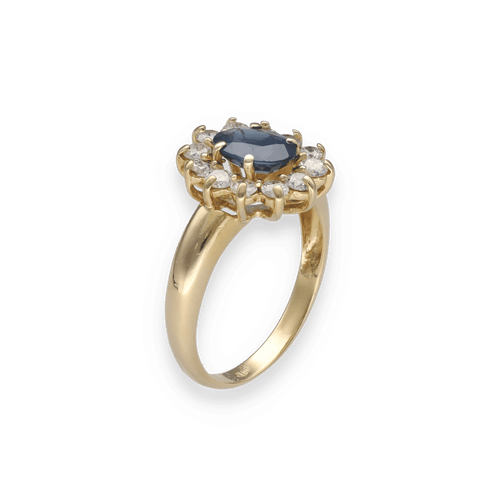 Bague 56 Bague entourage en or jaune 18K avec saphir Siam 1,50 ct et 0,60 ct de diamants H-SI – Taille 56 58 Facettes