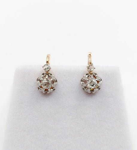 Boucles d'oreilles Dormeuses antique or rose 18k diamants tailles ancienne 0.30 carat (circa 1890) 58 Facettes A06163
