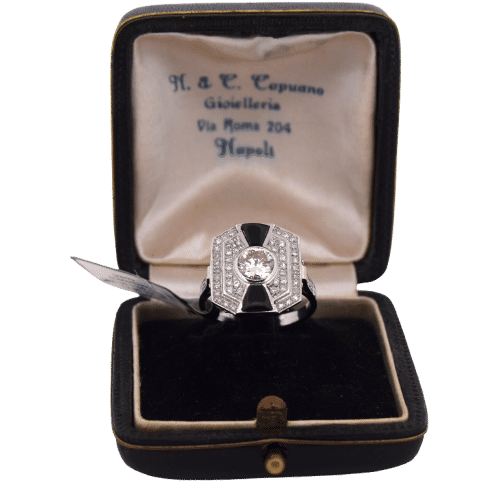 Bague 54 Bague Art déco en platine avec onyx et diamants 58 Facettes