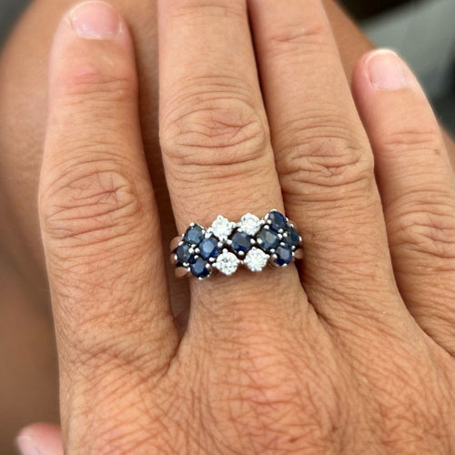 Bague 56 Bague 3 rangs diamants et saphirs 58 Facettes 30225