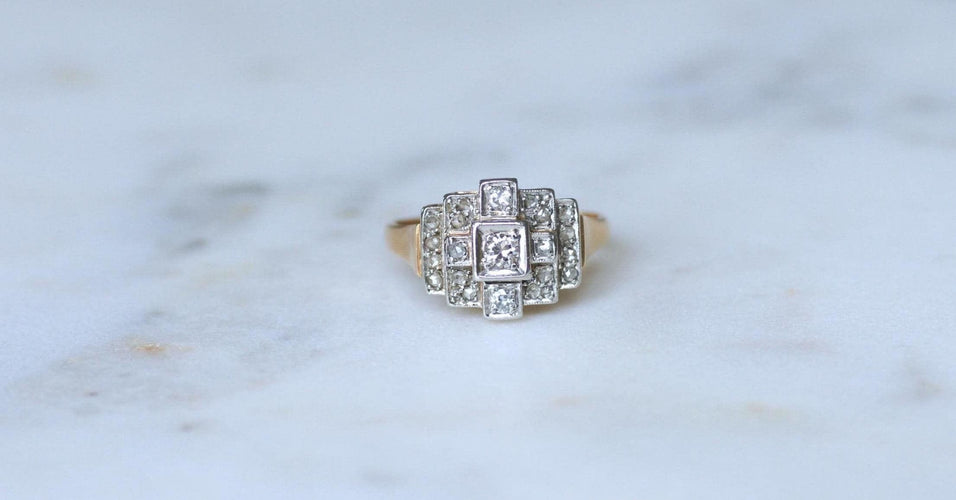 Bague 62 Bague Art Déco Tank Escalier or rose, platine, diamants 58 Facettes