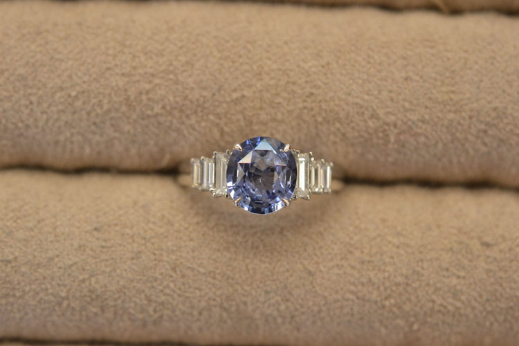 Bague 54 Bague or blanc saphir de ceylan et diamants 58 Facettes 25920-26203