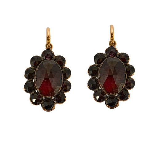 Boucles d'oreilles Paire de dormeuses or rose et grenat almandin 58 Facettes PER00442