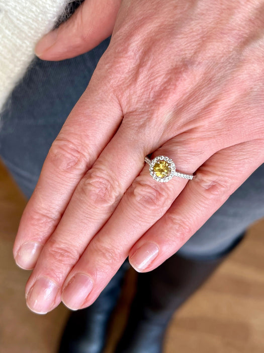 Bague 53 Bague marguerite or blanc saphir jaune diamants 58 Facettes B365