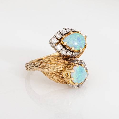 Bague 47 Bague en or jaune vintage avec opale et diamant des années 60 Toi et Moi 58 Facettes G13973