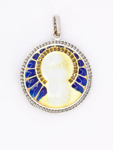 Pendentif VERNON Médaille Art Nouveau émail plique-à-jour or jaune diamants 58 Facettes 1153.9