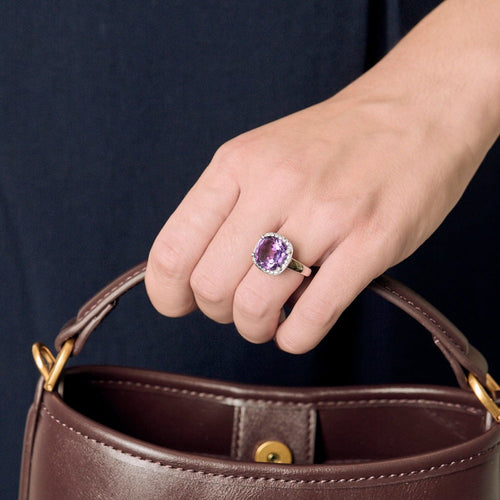 POIRAY - Inel FILLE ANTIQUE din aur alb, diamante și ametist 