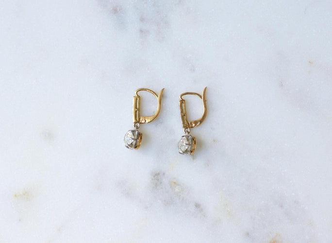 Boucles d'oreilles Dormeuses Pendantes, Diamants Coussin 1,10 Ct 58 Facettes