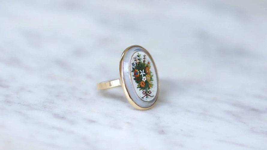 Bague 55 Bague micro mosaïque bouquet fleur or jaune 58 Facettes