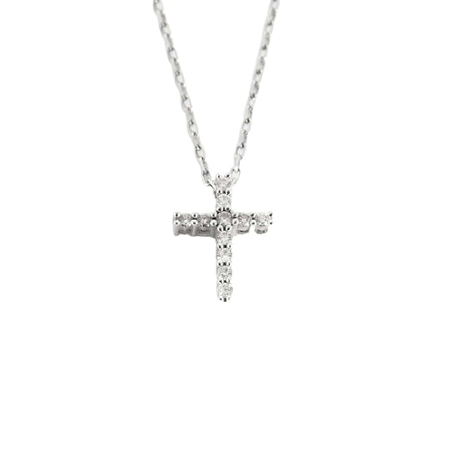 Collier Pendentif croix or blanc et diamants, et chaine 58 Facettes MAN1333