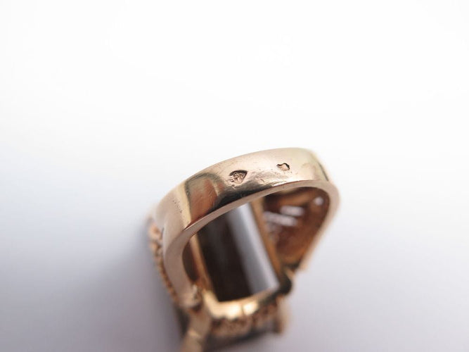 Bague 53 vintage bague sertie quartz fume rectangulaire or rose 58 Facettes 260595