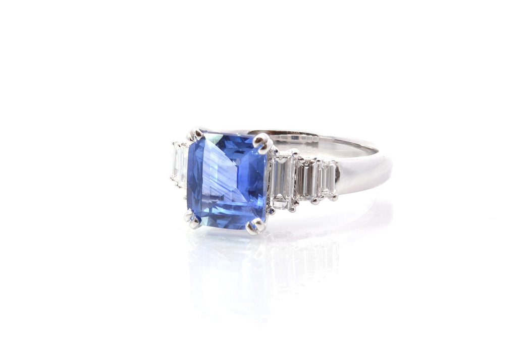 Bague 53 Bague saphir de Ceylan 2.48ct et diamants baguettes 58 Facettes 25920-26032