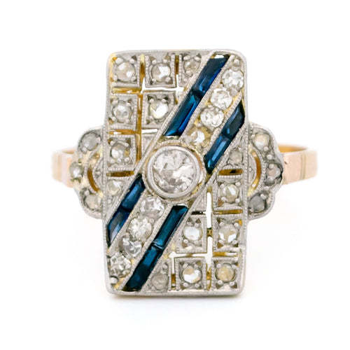 Bague 54.5 Bague Art-Déco Diamant Verneuil Saphir Forme Rectangulaire 58 Facettes 39757C88308E4D9A8A49537BA9C59308