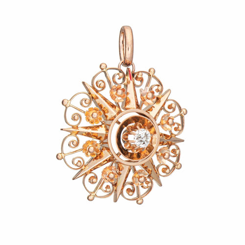 Pendentif Pendentif victorien antique en or rose et diamants, motif étoile 58 Facettes G14080