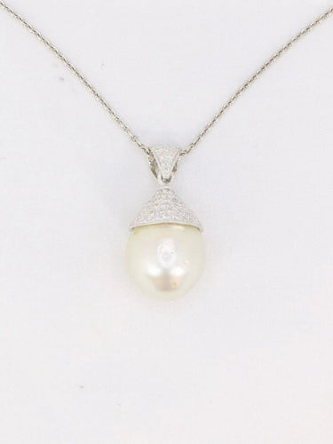 Pendentif Pendentif or blanc diamants perle baroque 58 Facettes 993