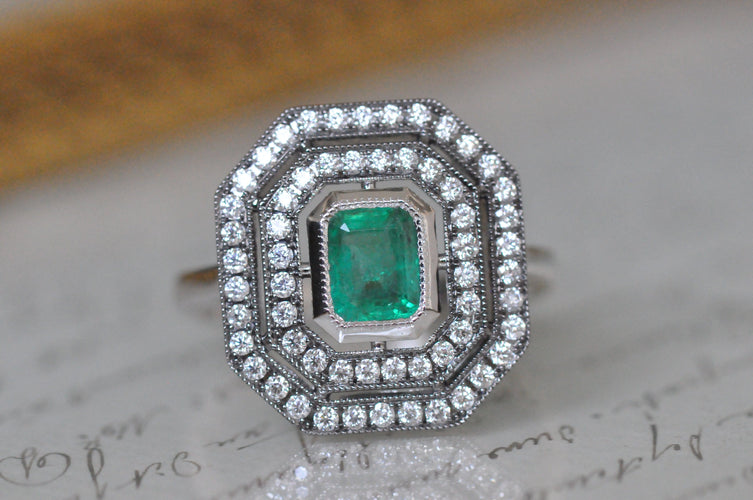 Bague 54 Antique emerald diamond ring 58 Facettes