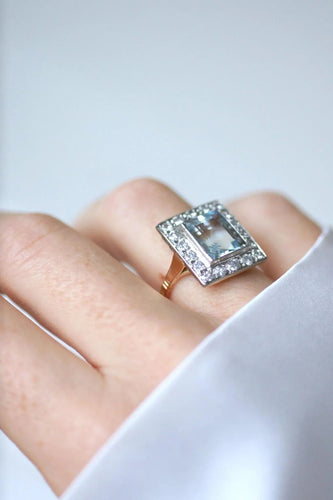 Bague 52 Bague Art Déco Aigue-Marine et Diamants 58 Facettes