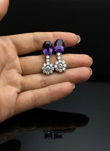 Boucles d'oreilles Boucles d'oreilles pendantes en améthyste et diamants 58 Facettes