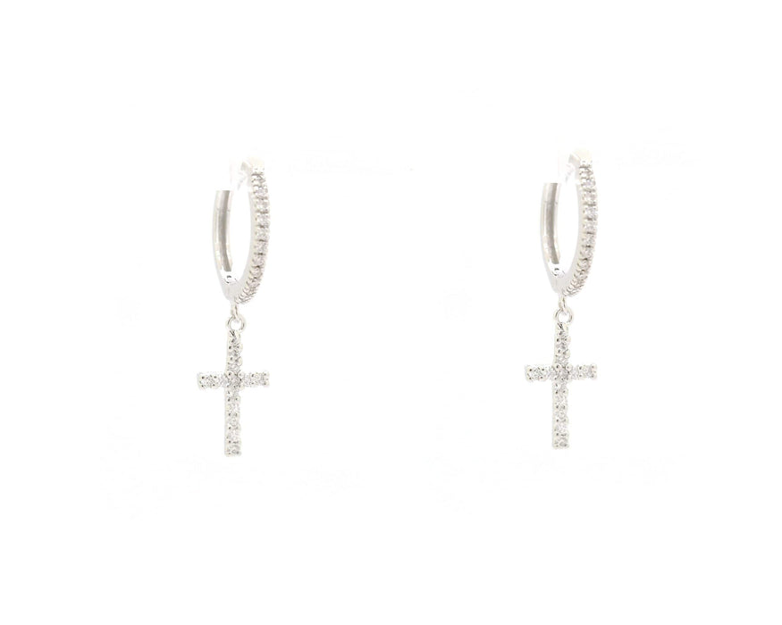 Boucles d'oreilles Boucles d'oreilles croix en or blanc avec diamants 58 Facettes