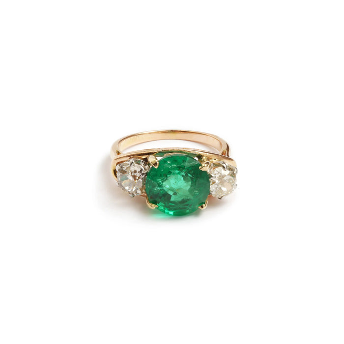 Ethiopische Emerald ring met geel goud en platina diamanten