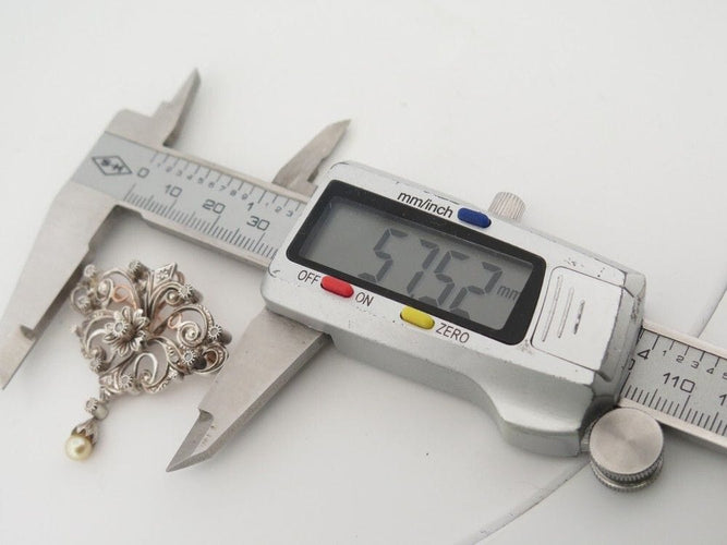 Broche vintage broche pampille perle 1850 en argent & or 18k diamants 58 Facettes 260511