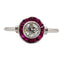 Bague 54.5 Bague cible art deco Platine diamant taille ancienne et rubis synthétiques calibrés (circa 1910) 58 Facettes A05992