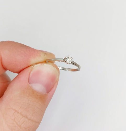 Bague 53.5 Bague solitaire vintage or blanc 14k diamant 0,12 carat 58 Facettes A06195