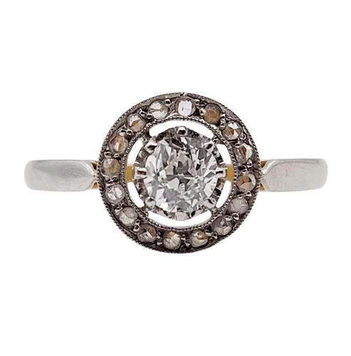 Bague 56.5 Bague cible antique or jaune 18k diamant taille ancienne 0,35 carat (circa 1900) 58 Facettes A06178