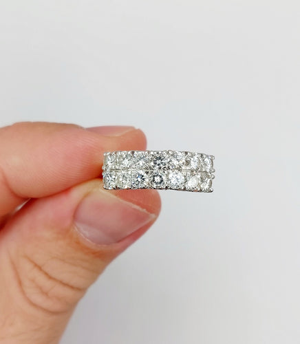 Bague 57.5 Bague jarretière vintage or blanc 18k et 1,40 carats de diamants en rivière 58 Facettes A06180