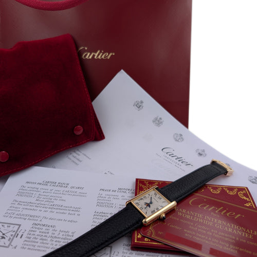 Montre Cartier Tank Louis Cartier Moonphase Calendar Date 819001 Large GM 18k Gold Folding Clasp Papers 58 Facettes