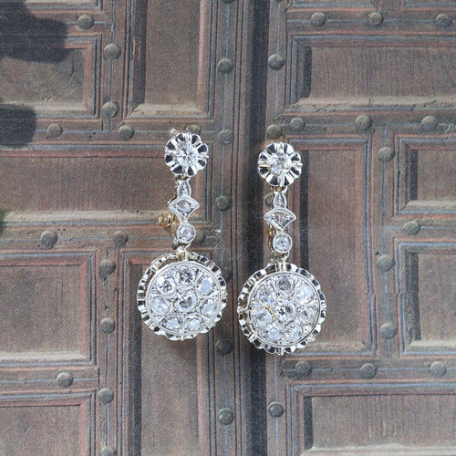 Boucles d'oreilles Boucles d'oreilles vintage en or jaune 18 carats et platine, serties de diamants naturels 58 Facettes V159/24