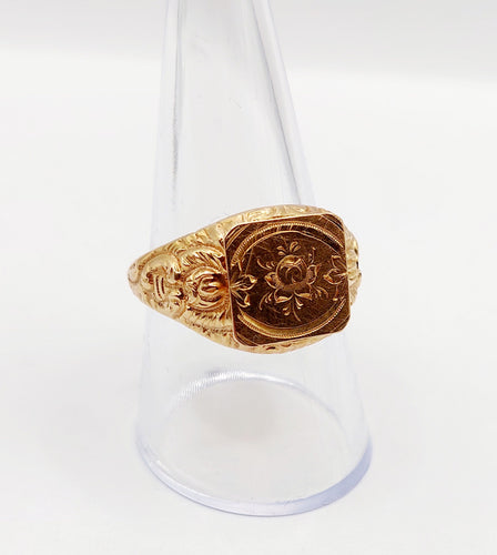 Bague 59 Bague chevalière victorienne fleur ciselée en or rose 18k (circa 1890) 58 Facettes A06408