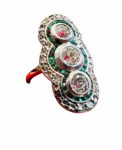 Bague 53 Bague Marquise fin 19ème siècle diamants émeraudes 58 Facettes 7807 A