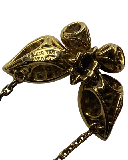 FRED - Vintage butterfly necklace in yellow gold, diamonds, rubies, emeralds