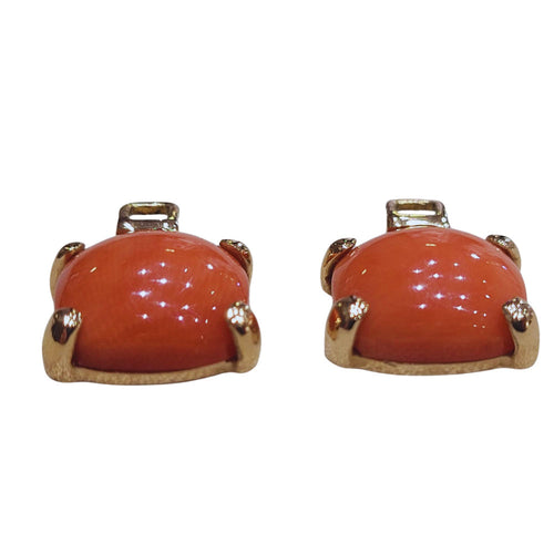 Afneembare oorbellen in witgoud en roségoud met koraal en diamanten 