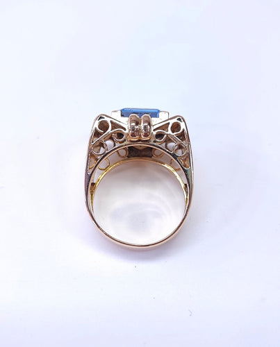 18 ayar altın ve akuamarin tank yüzük 