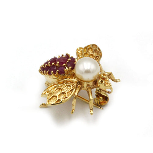 Broche Broche Abeille - Or, rubis & perle 58 Facettes 250044R