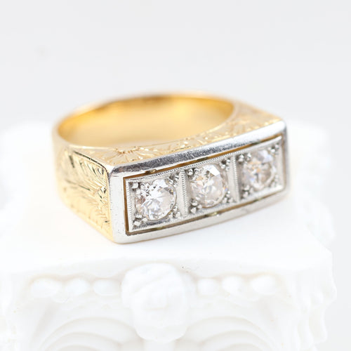 Vintage ring in yellow gold, platinum, old-cut diamonds 