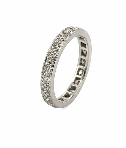 Bague 59 Alliance vintage en platine et diamants tour complet 58 Facettes