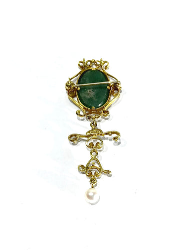 Pendentif Broche Pendentif Or, Jade et Perle 58 Facettes