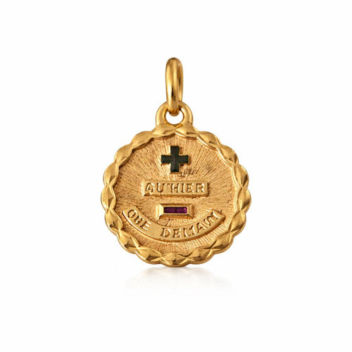 Pendentif AUGIS - Médaille “+ qu’hier – que demain” en or rouge à bordure torsadée 58 Facettes