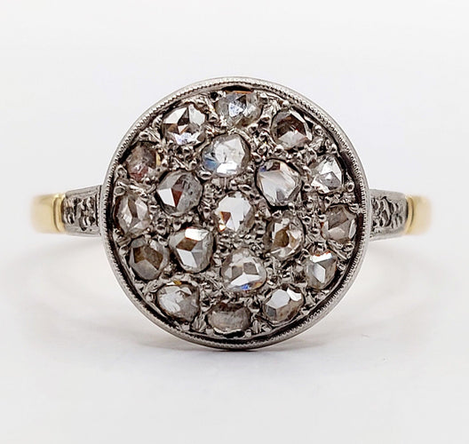 Bague cible antique or 18k diamants taille roses (circa 1920) 58 Facettes A06337
