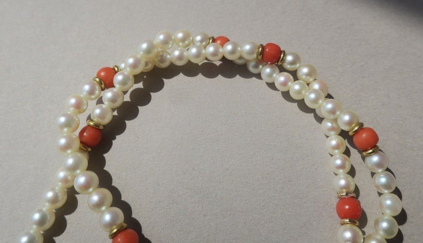Collier Collier choker or rose perles de culture Akoya corail 58 Facettes