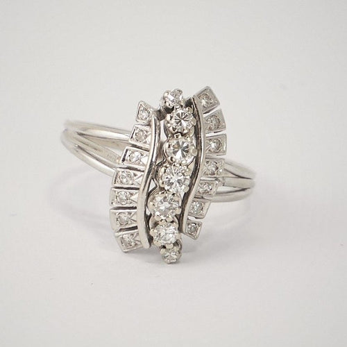 Bague 56 Bague Or Gris Vague de Diamants 58 Facettes LOT 3685