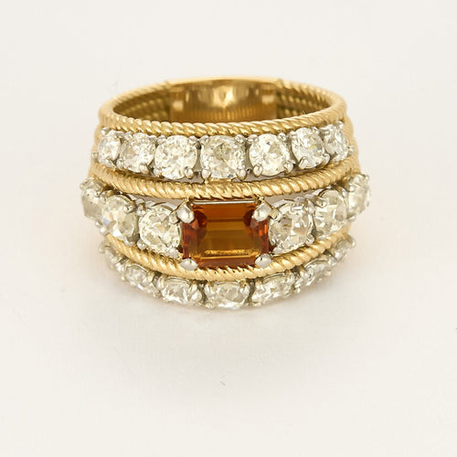 Bague 51.5 Bague large en or jaune torsadé citrine madère et diamants tailles ancienne. 58 Facettes