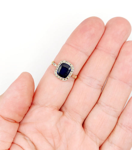 Bague 59 Bague art déco or jaune, saphir synthétique et diamants 58 Facettes B01002
