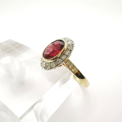 Bague 55 Bague vintage en or jaune avec rubellite et halo de diamants 58 Facettes 50347
