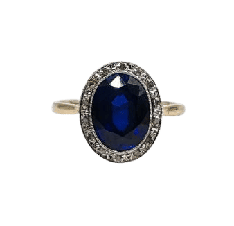 Bague 50.5 Bague Pompadour deux ors ornée d'une pierre bleue et de diamants 58 Facettes